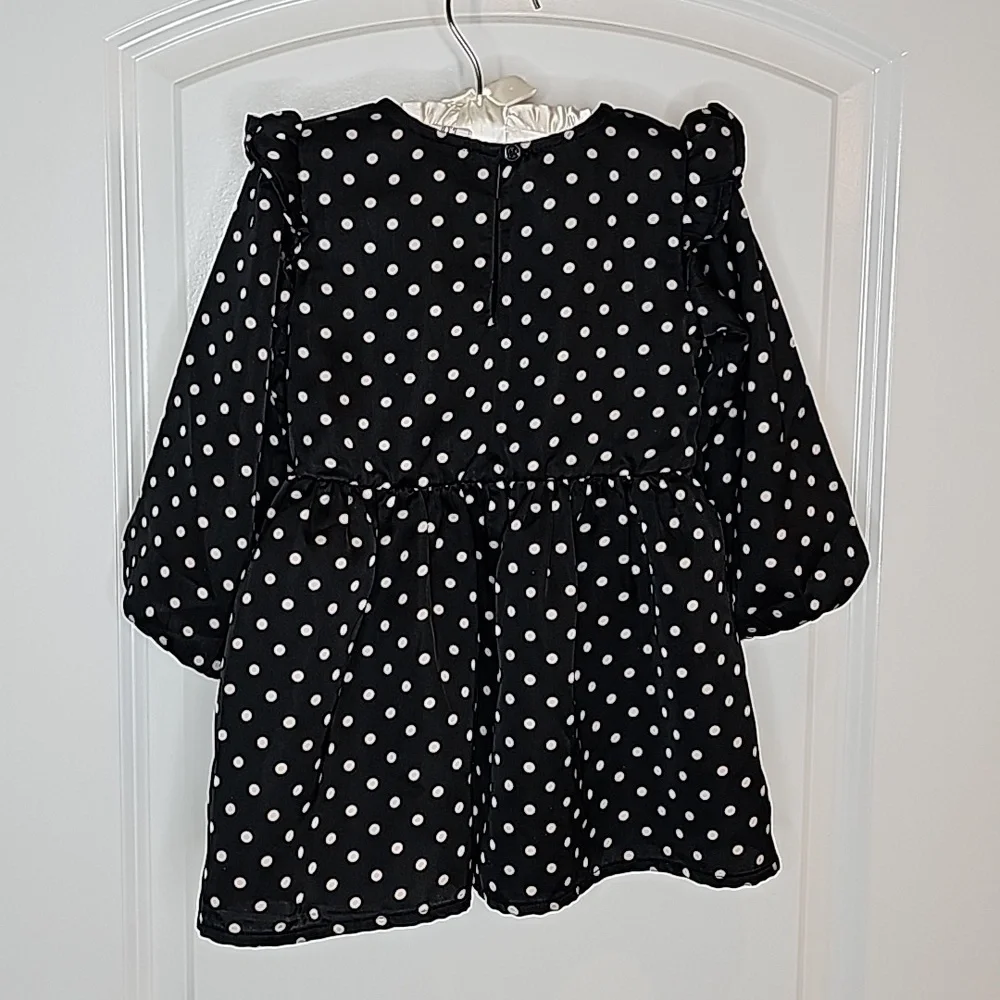 Gap Baby Black With Gray Polka Dots Smocked Long-Sleeve Dress - Size 2 Years